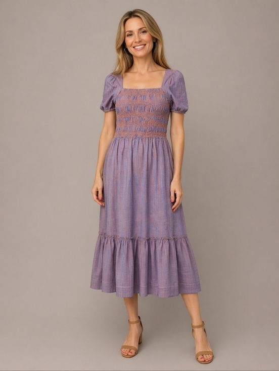 Tahari ASL Dresses & Skirts - TAHARI Cotton Striped Smocked Ruffle Seersucker Midi Doll Dress